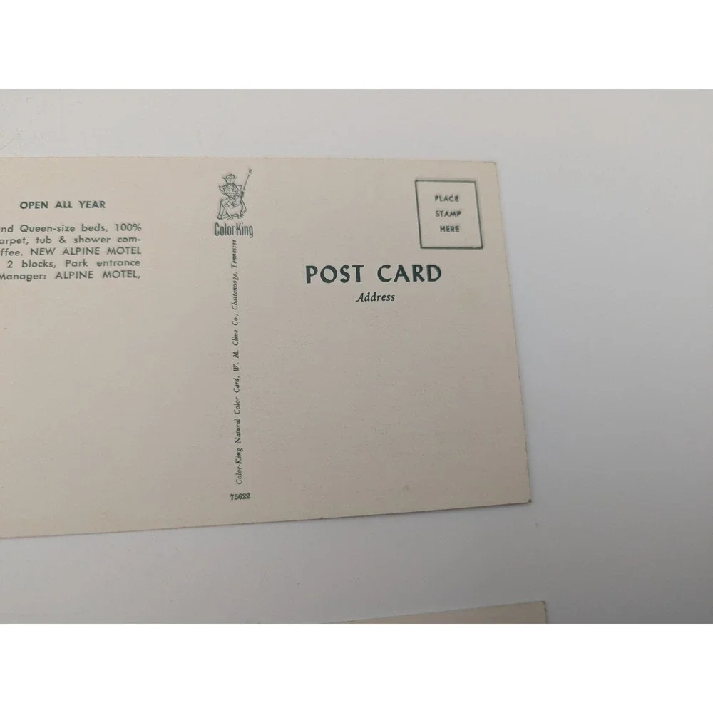 2 New Alpine Motel‎ Gatlinburg TN Vintage Oversized Postcard Color King
